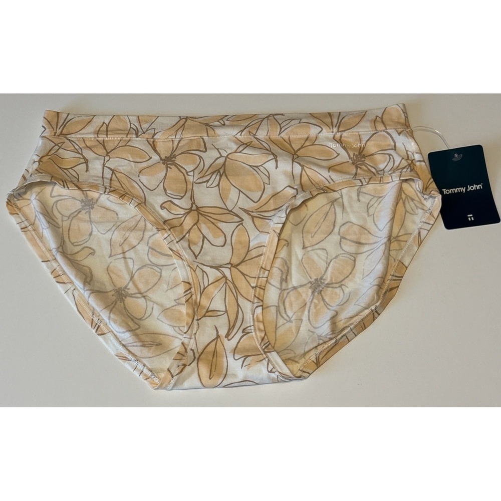 Tommy John Women Cool Cotton Brief Large Coconut Milk Magnolias Peach Floral